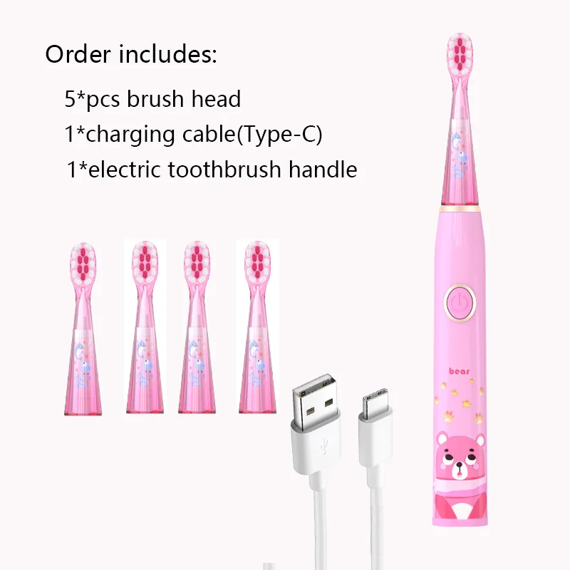 thumbnail image 1 of Cepillo de dientes eléctrico para niños con dibujos animados para niños con cabezal de repuesto ultrasónico IPX7 impermeable recargable cepillo de dientes sónico OFK, 1 of 5