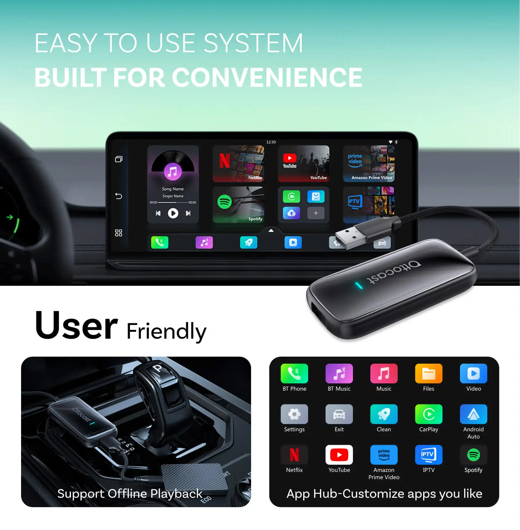 Ottocast Play2video Ultra Wireless CarPlay Android Auto Adapter