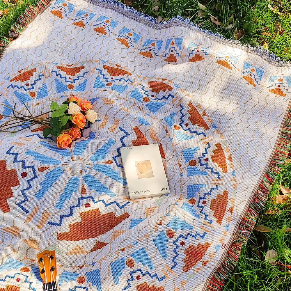 Bohemian Geometry Picnic Mat with tasselsThickened Ins Style Outdoor Mat Camping Picnic Cloth Bohemian Carpet 4