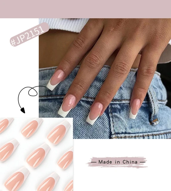 3d Fake Nails Set Press On Faux Ongles Long French Coffin Tips