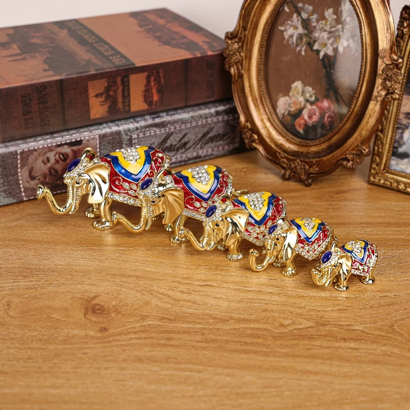 Shinnygifts Antique Jewelry Box for Souvenir, Set of 5 parts, Antique Style Elephant Decoration Metal Jewelry Box