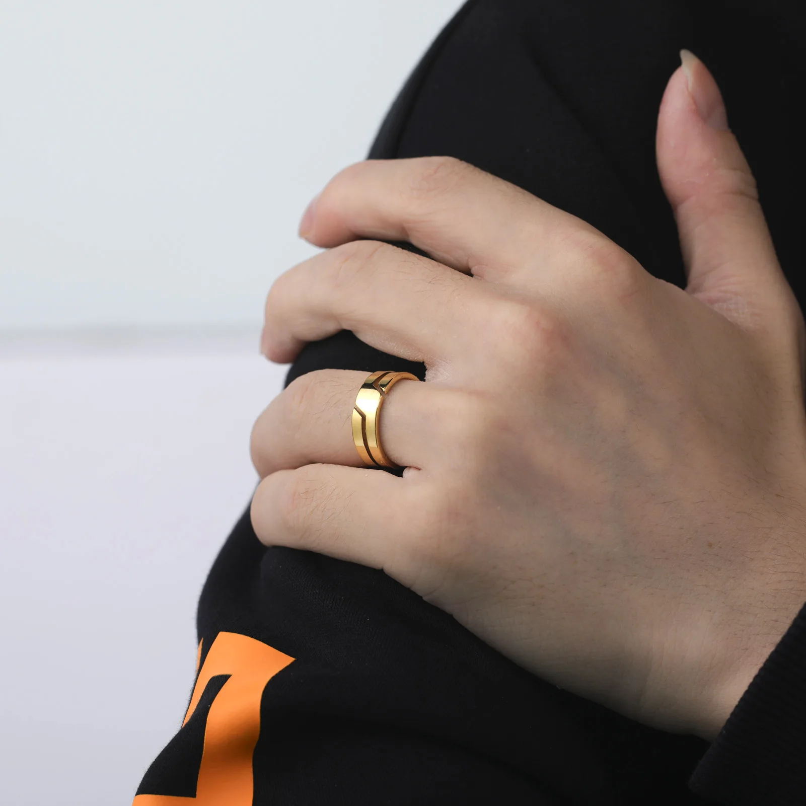 1 piece stainless steel hollow vacuum plated couple ring jewelry