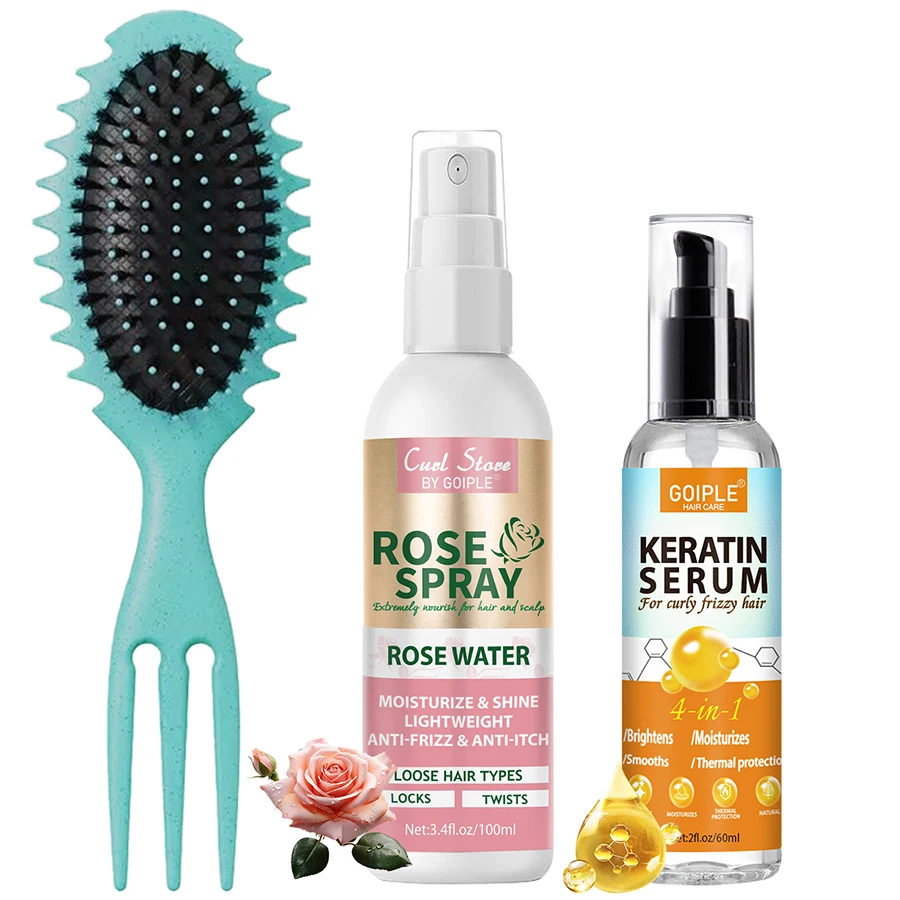 Keratin Protein Hair Serum Anti Frizz Control Repair Hair Rose Water Spray for Moisturize Curly Brush Curl Defining Brush