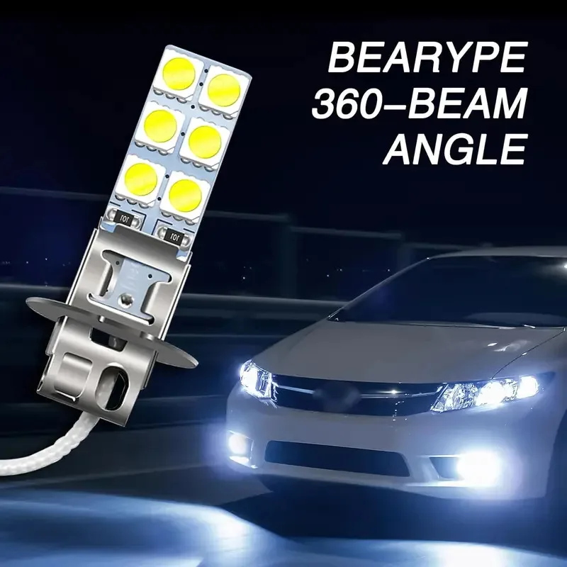 자동차용 H3 LED 안개등 2개 세트, 5050-12SMD, 55W, 6000K, 12V AC, 뛰어난 침투력으로 안개와 싸우도록 설계됨