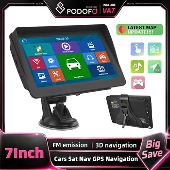 Podofo Radio para coche de 7 pulgadas y 8G, reproductor multimedia con navegación GPS 3D, pantalla retráctil, DDR256M/800MHz integrado, compatible con TF/MMC, monitor portátil para coche, reproductor inteligente, radio FM, compatible con juegos, libros electrónicos, calendario y calculadora, radio universal para coche 1