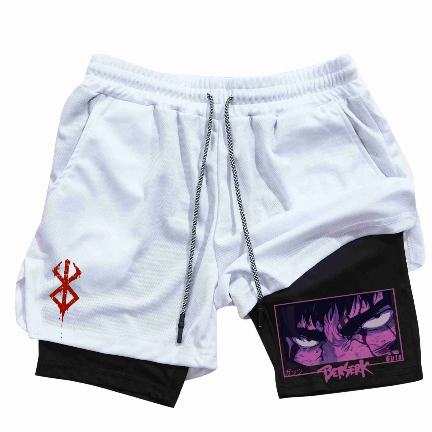 Men's Gym Performance Shorts Anime 2 In 1 Running Quick-Drying Jogging Short Pants Workout Sportswear Yoga Basketball Shorts