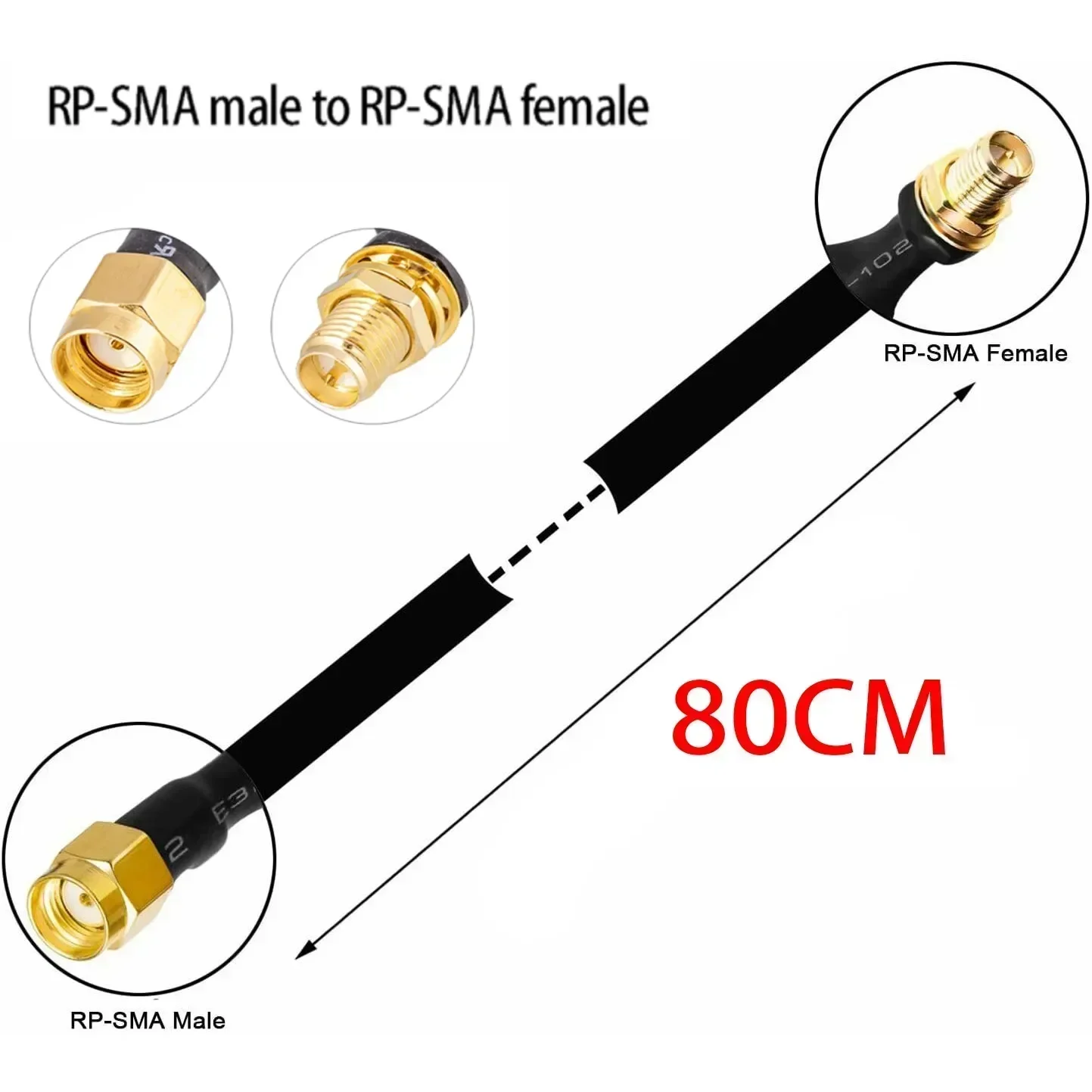 80cm Coaxial Extension Cable RP-SMA Male To RP-SMA Female Helium Hotspot Miner Antenna Flat-Window Door Feed Thru