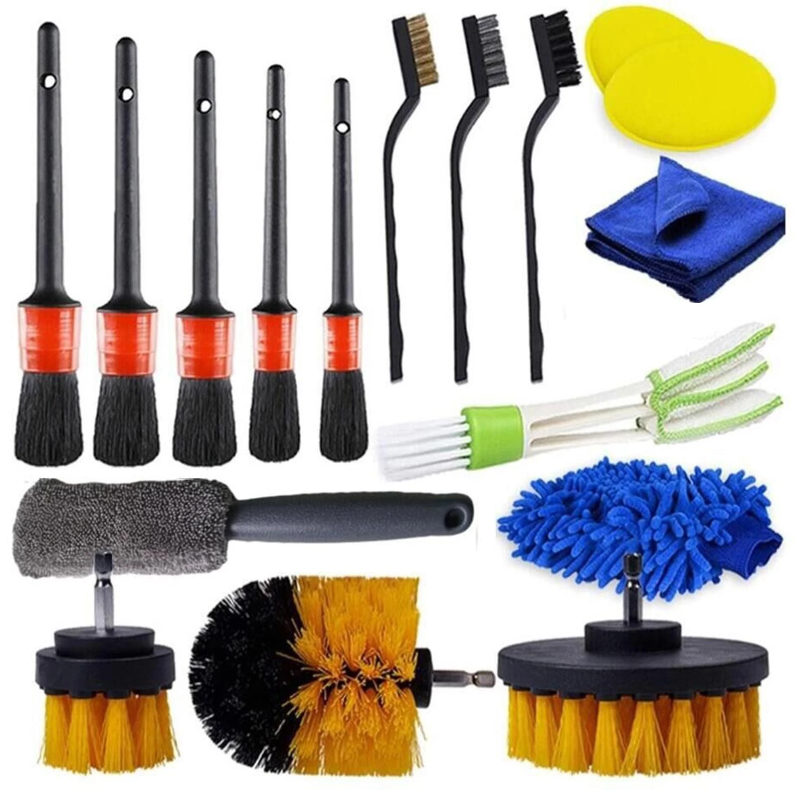 17pcs Auto Detailing Brushes Set Drill Brush For Rim Wheel Leather Car