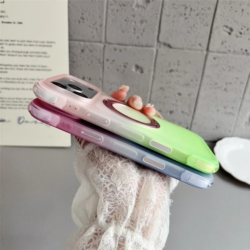 Magnetic Translucent Gradient Case with Rotating Ring Stand - Matte Finish