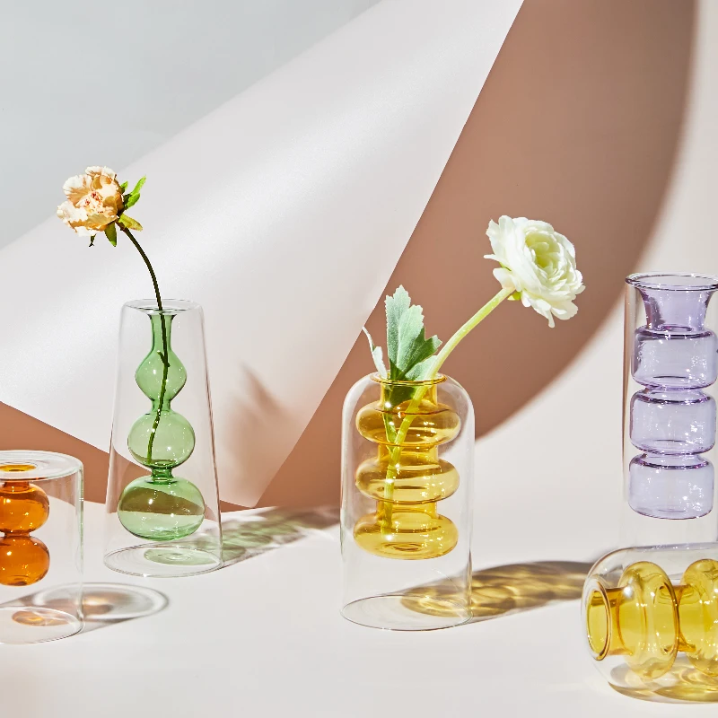 Nordic kreative farbige glas vase ornamente kreative hydrokultur transparent blume trockner hause wohnzimmer dekoration