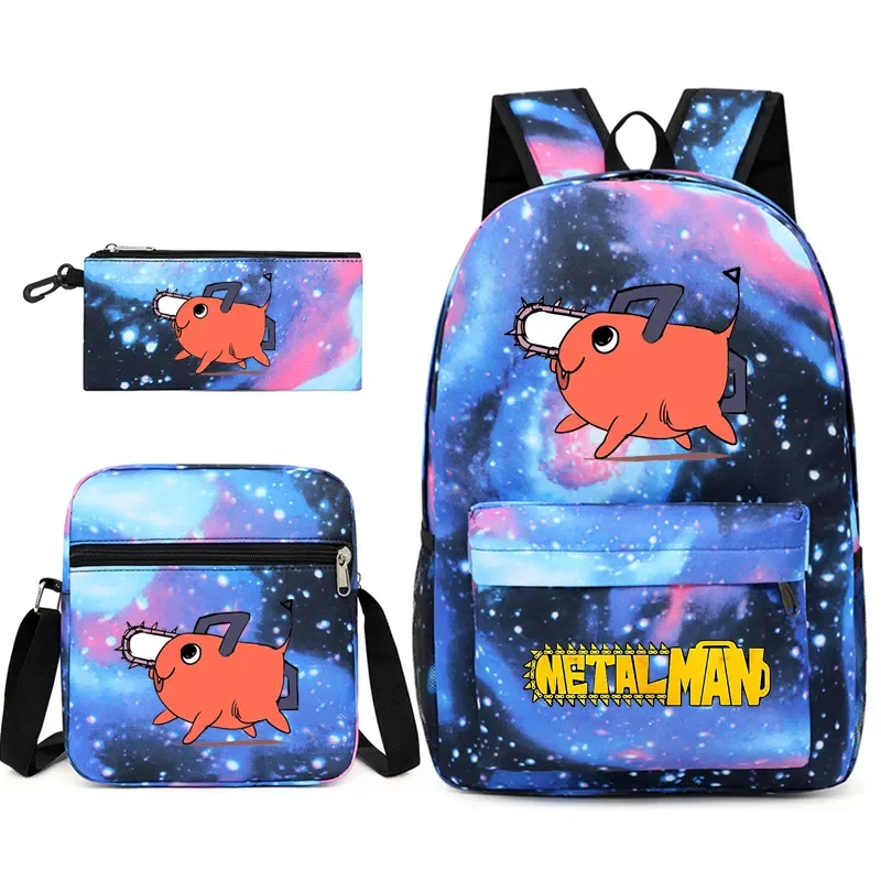 

Three-piece Pochita Chainsaw Man Schoolbag Student Campus Computer Zipper Shoulder Bag Messenger Bag Pencil Bag Large Capacity