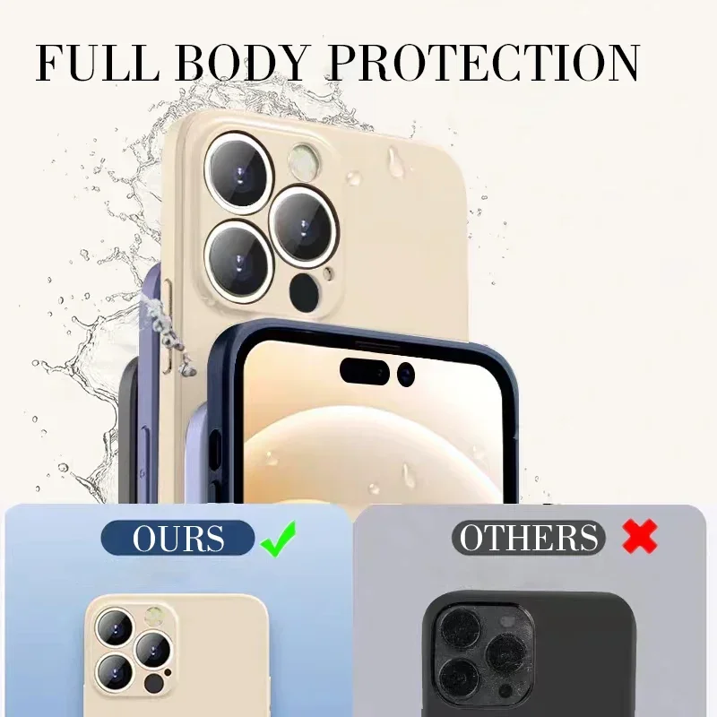 iPhone Case Liquid Silicone Soft Case Lens Protector Shockproof Cover For iPhone 16 15 14 13 12 11 Pro Max Plus