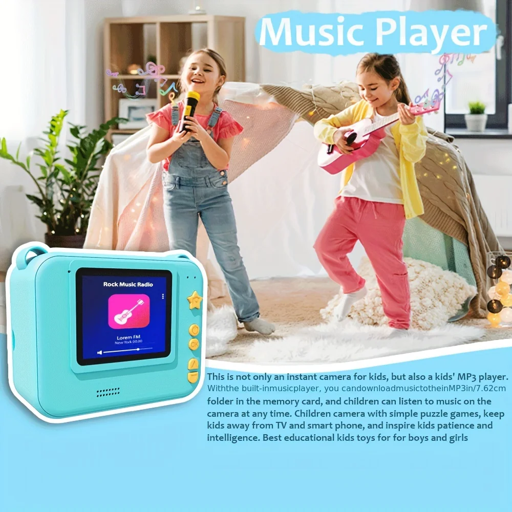 Print Camera For Kids, 2 Inch Screen Kids Camera For Boys With 3 Print Paper, Birthday Gift HD Digital Video Instant Toys