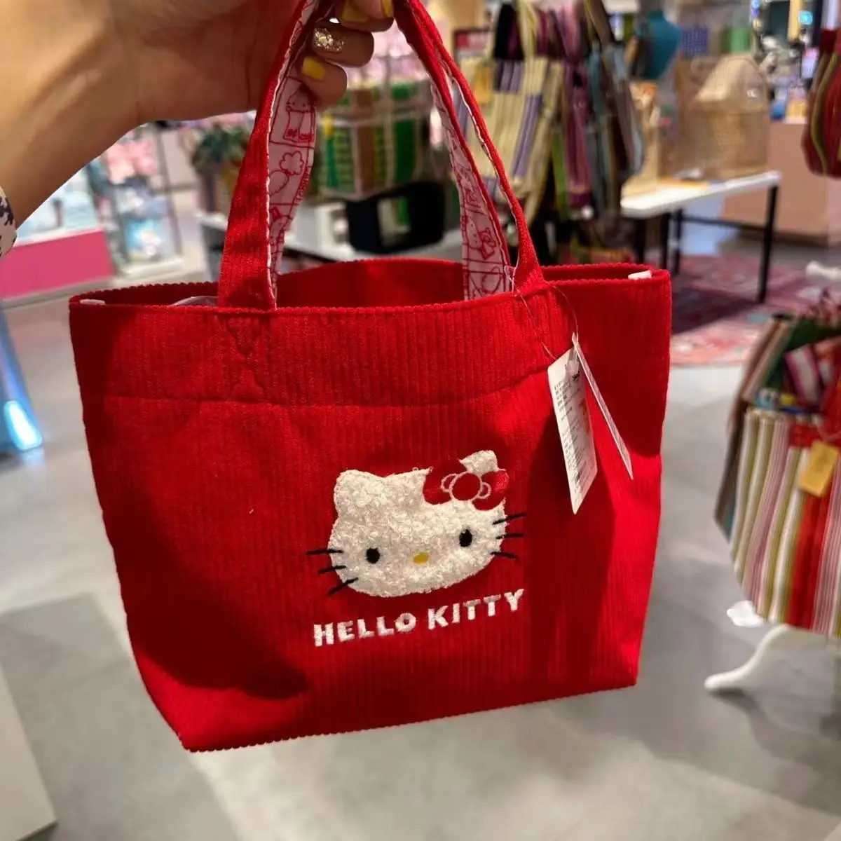 

Sanrio Hello Kitty Red Cute Cartoon Tote Corduroy Escuela Student Large Capacity Christmas New Year Gift