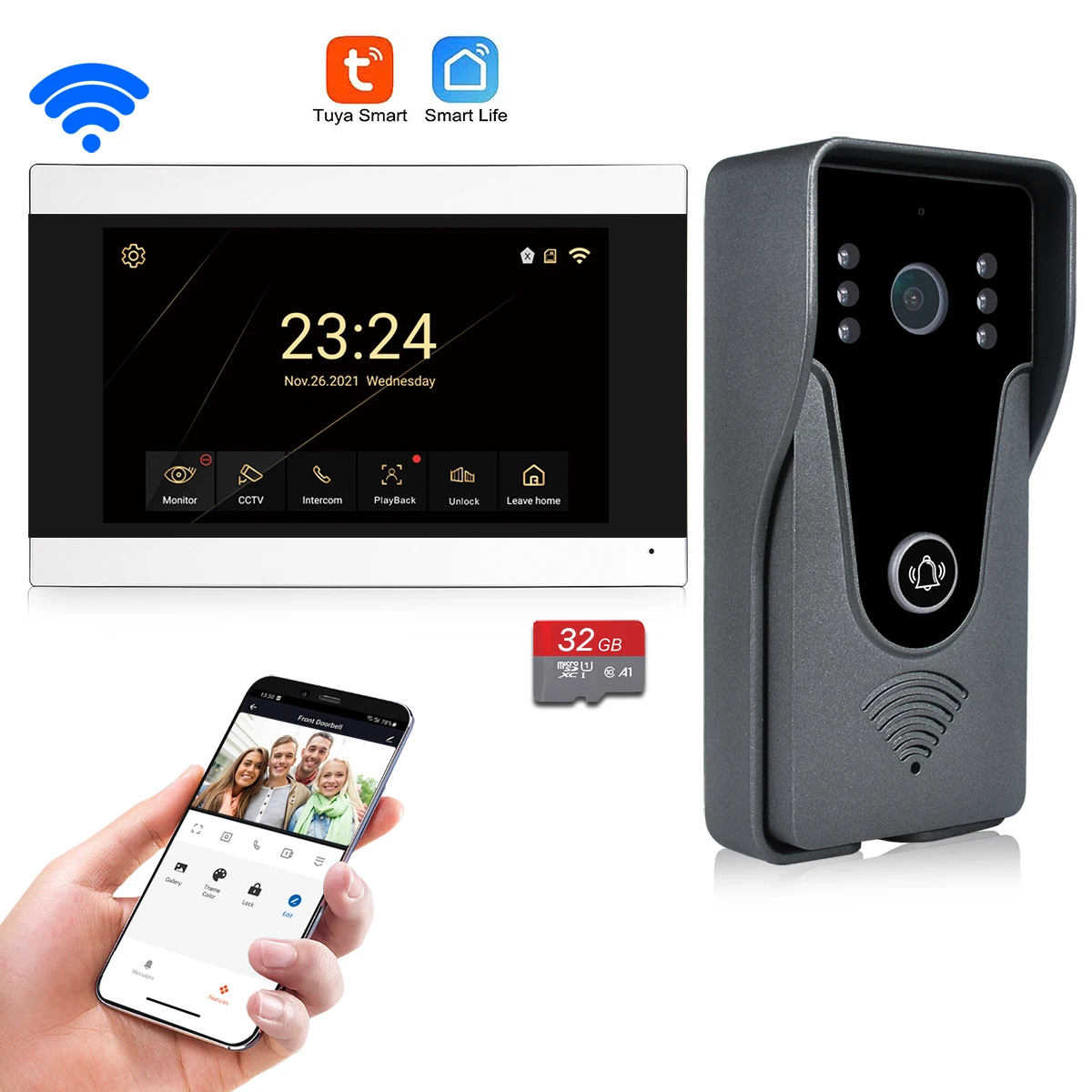 DrPhone SMARTCAM2 - Video Deurbel WIFI 1080P Draadloze Intercom Smartphone Tuya Smartlife Nachtmodus Camera Smart Home Google Assistent Zwart 982x1024
