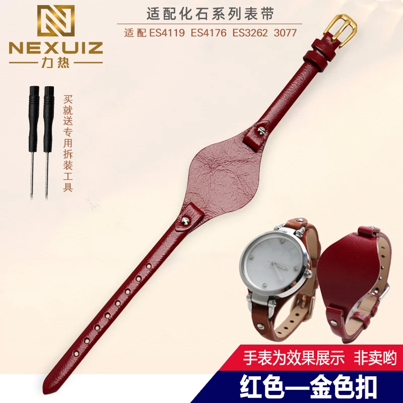 Women's 8mm Genuine Leather Watch Strap – Soft Cowhide Band Bracelet in Stylish Design