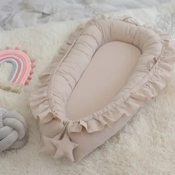 Culla portatile per neonati con volant, design a stelle, lettino da viaggio, lettino per bambini in cotone traspirante