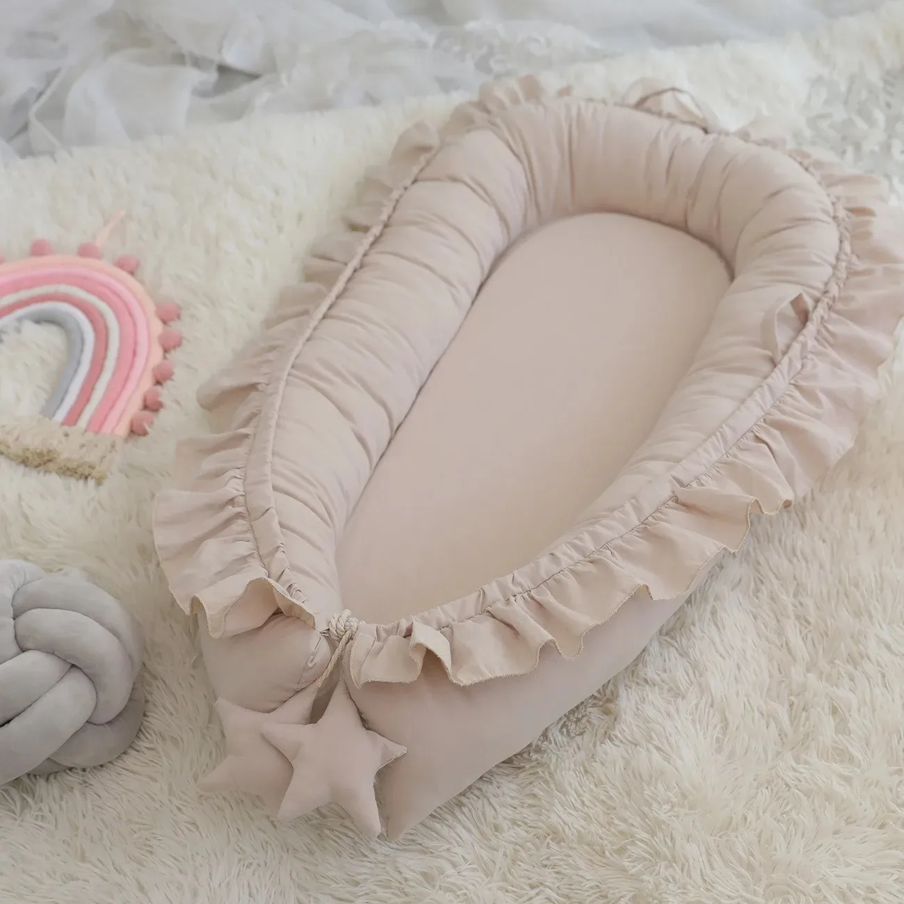 Ruffle Baby Nest Baby Bassinet For Newborns Travel Bed Stars Design Portable Lounger Cotton Toddler Crib Breathable Sleep Nest