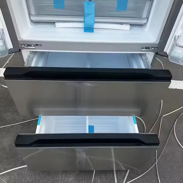 Premium Stainless Steel Double-Door Household Fridge Refrigerator Top-Freezer Electric Power Portable Installation for Hotels