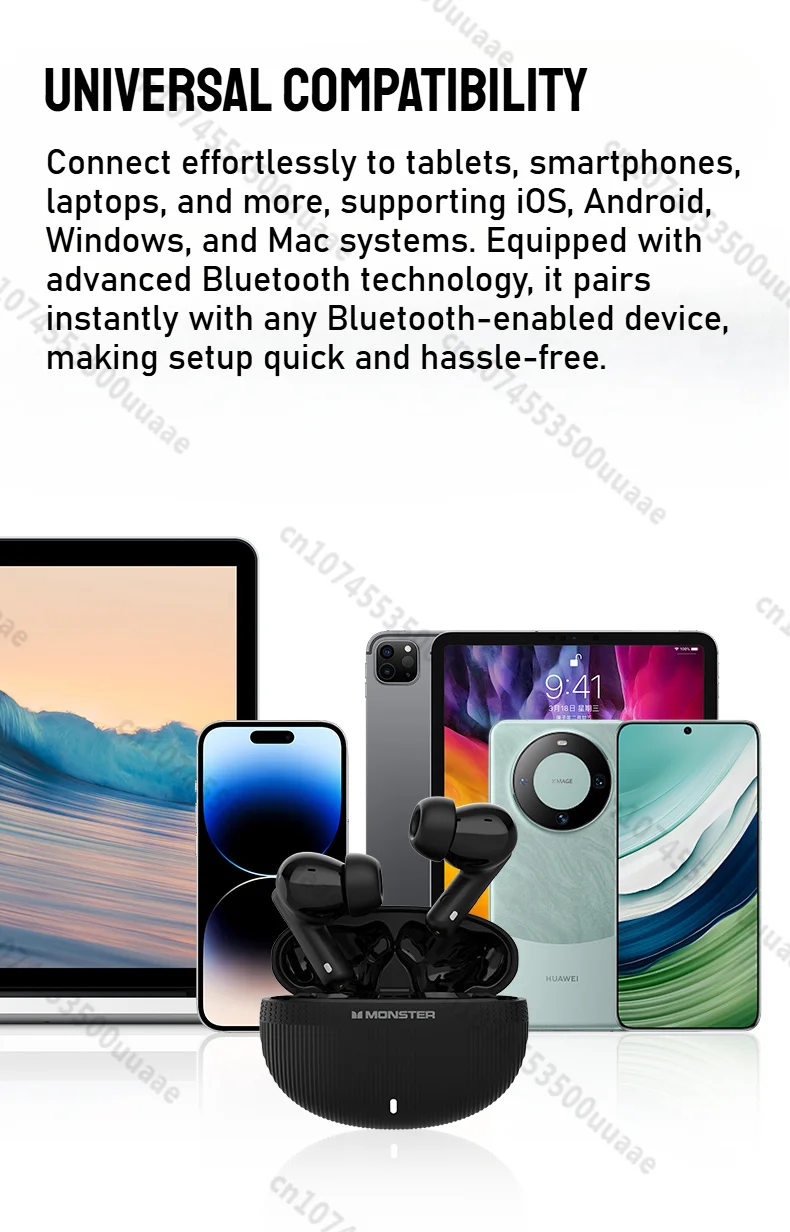 Monster AuraFit GT22 -35dB Active Noise Cancelling Earbuds 360° Stereo Wireless Bluetooth Headphone ANC Bluetooth 5.3 Earphone