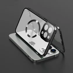 Metal Magnetic Double-Sided Snap Lock MagSafe Case with Wireless Charging Capability for iPhone 15 Plus (Black)