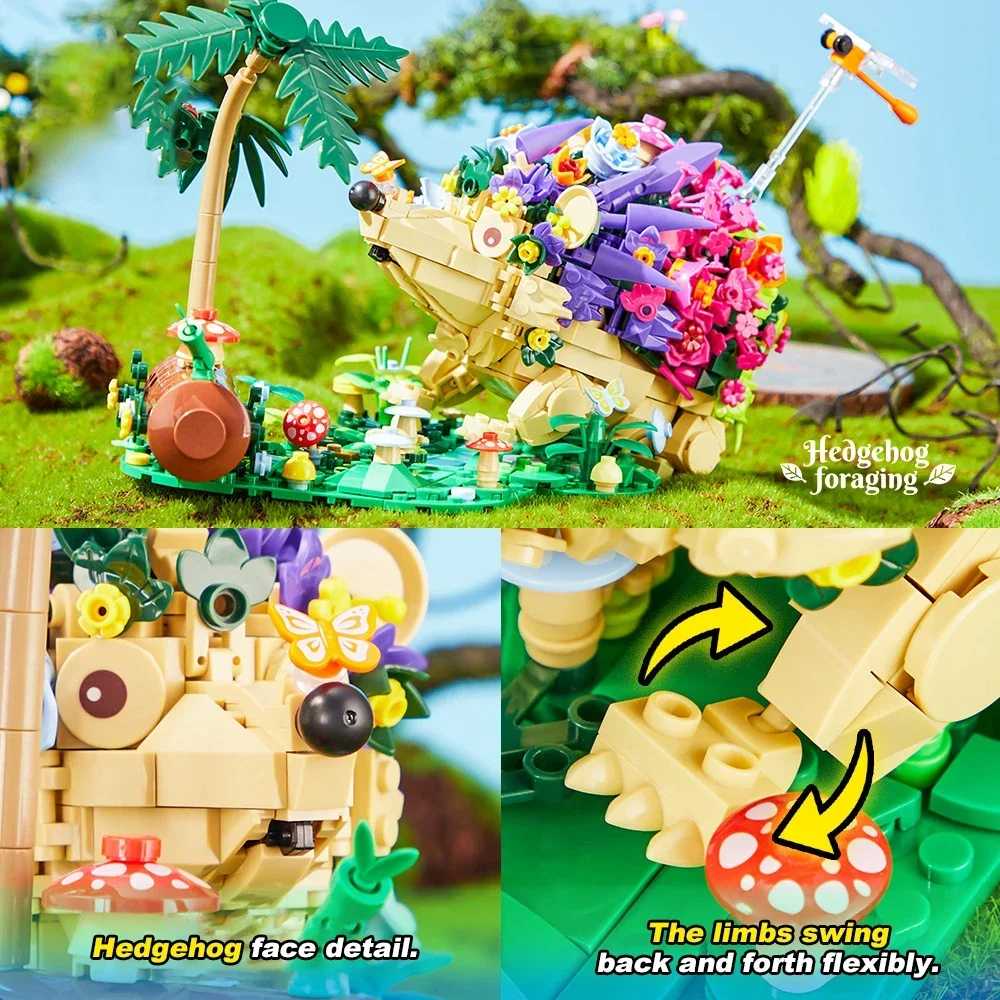 Flowers Hedgehog Building Blocks Kits Children Creative Insects Mushroom Animal Model Diy Bricks Assembly Puzzle Toys for Kids
