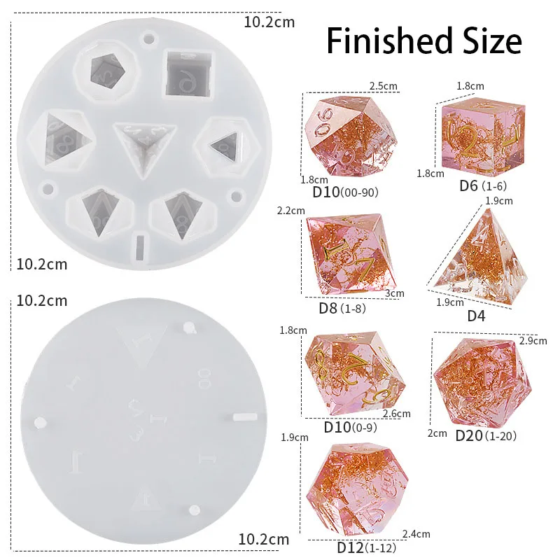Moldes de silicona para resina, dados digitales de juego de silicona, 7  formas, filete de dados cuadrados, triangulares, molde de fundición de  resina