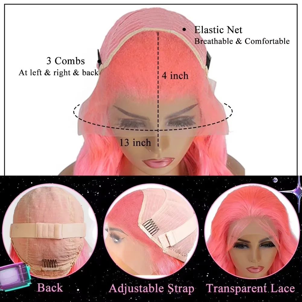 250% Density Light Pink Bone Straight Pink Human Hair Wig 30 Inch 13x6 HD Transparent Lace Frontal Wigs Real Human Hair 6