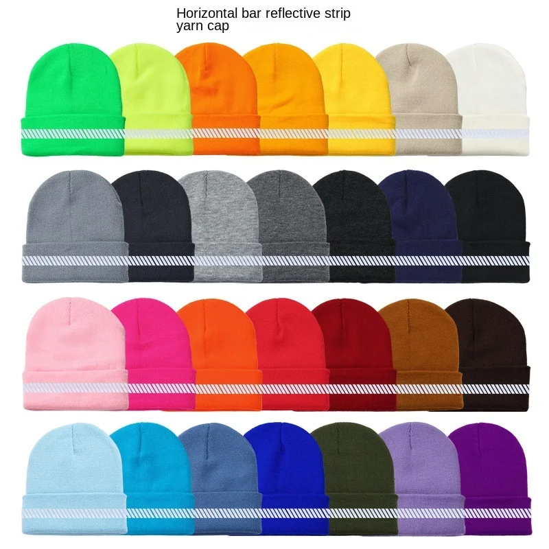 

High Visibility Beanie Caps Reflective Rib Knitted Men Women Winter Hats Soft Warm and Cozy Caps for Outdoor Night Running Sport