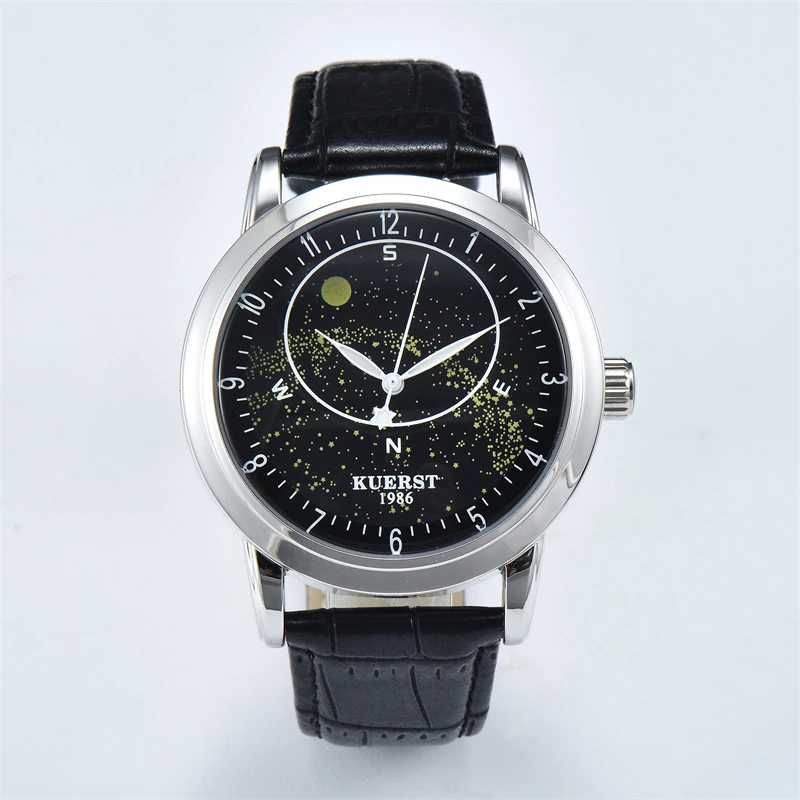 Cow Leather Band Men Watch Mechanical Women Steel Band Watch Unique Star Sky Plate Wristwatch