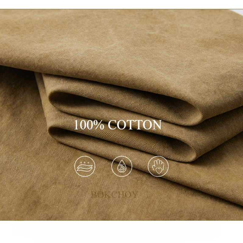 2025 Spring New 100% Cotton Cargo Straight Pants for Men Clothing Solid Color Men Trousers YL906 3
