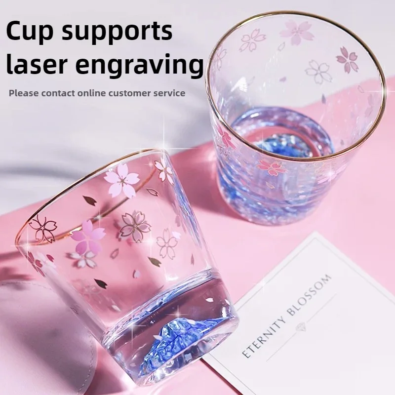 Creative Sakura Mount Fuji Glass Mug Double-Bottom Wineglass for Cold Drinks Juice and Milk Glassware New Drinkware Design