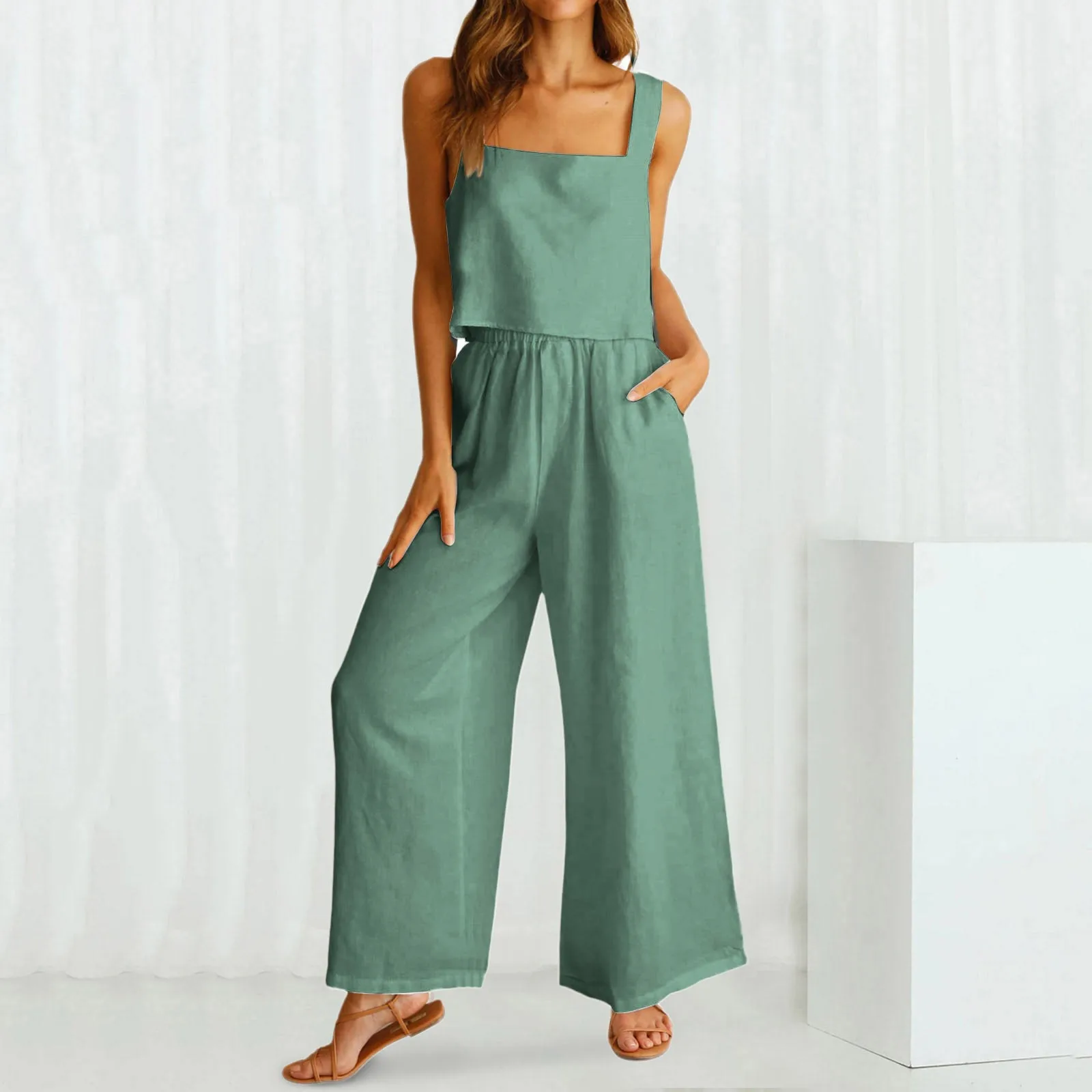 

Женский хлопковый льняной костюм с шортами, крутая майка без рукавов, комплект из двух предметов, новый женский спортивный костюм, домашняя одежда, лето 2023