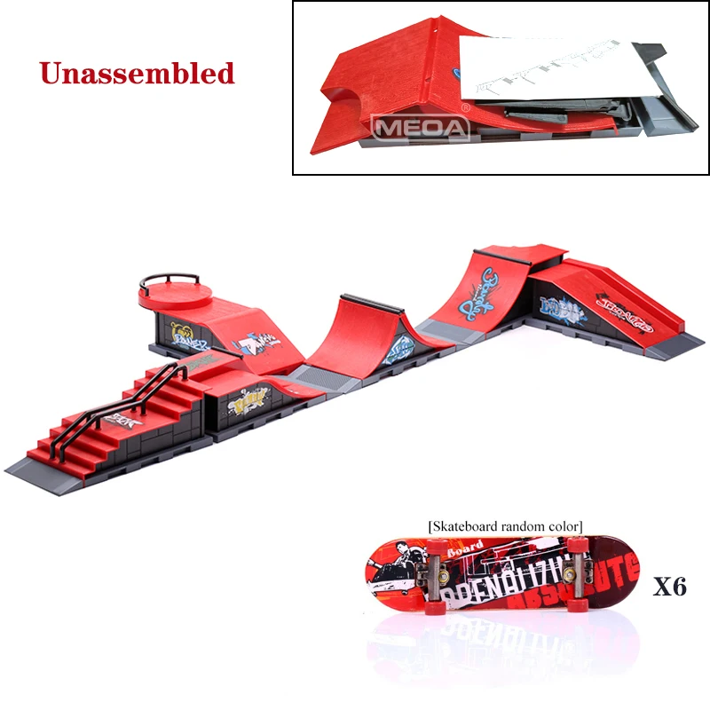 6 In 1 Finger Skateboards DIY Skate Park Ramp Parts For Tech Deck Scene Venue Combination Set For Children Indoor Home Toy