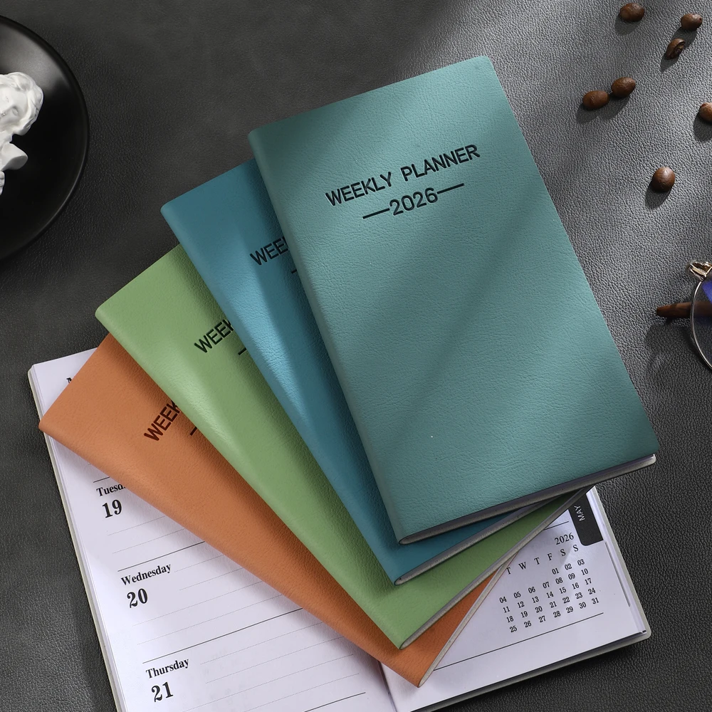 A6 size 2026 daily planner Morandi color leather calendar 64 sheets 128 page thin weekly calendar book 1pc