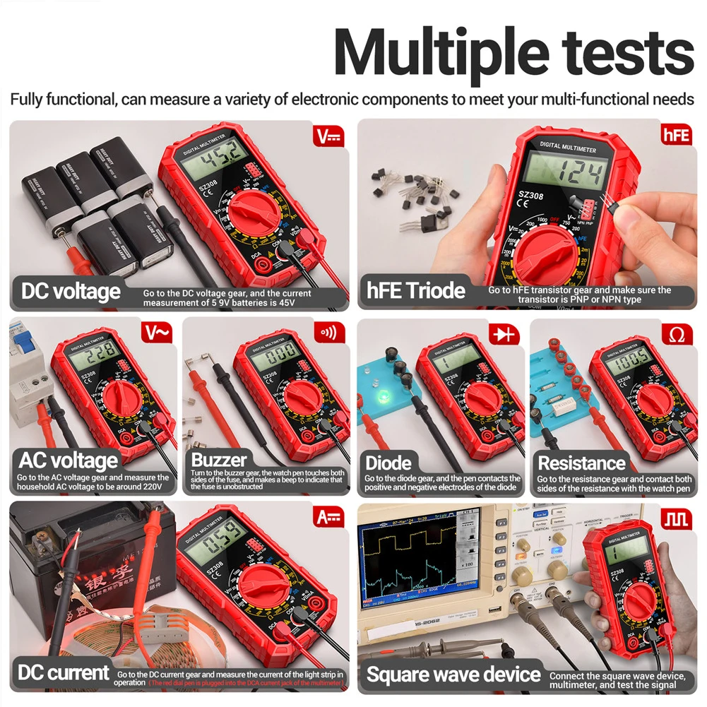Digital Multimeter SZ308 1999 Counting Digital Multimeter Ac and Dc High-Precision Multi-function Tester Voltage Current Resistance Test Tool