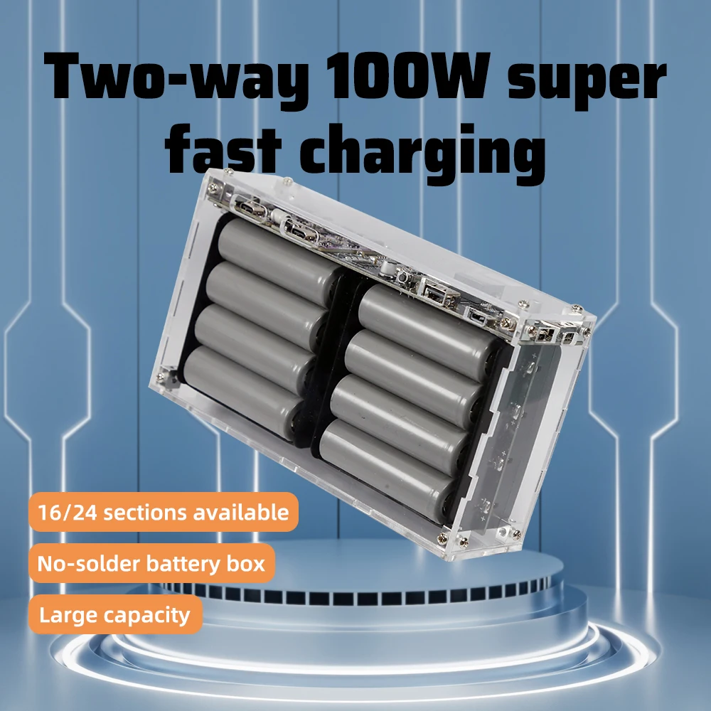 Bidirezionale Ip5389 Pd100W 16/24 Cell 21700 18650 Nessuna Saldatura Senza Batteria 120000Mah Trasparente Per Telefono Portatile Custodia Per Banca Di