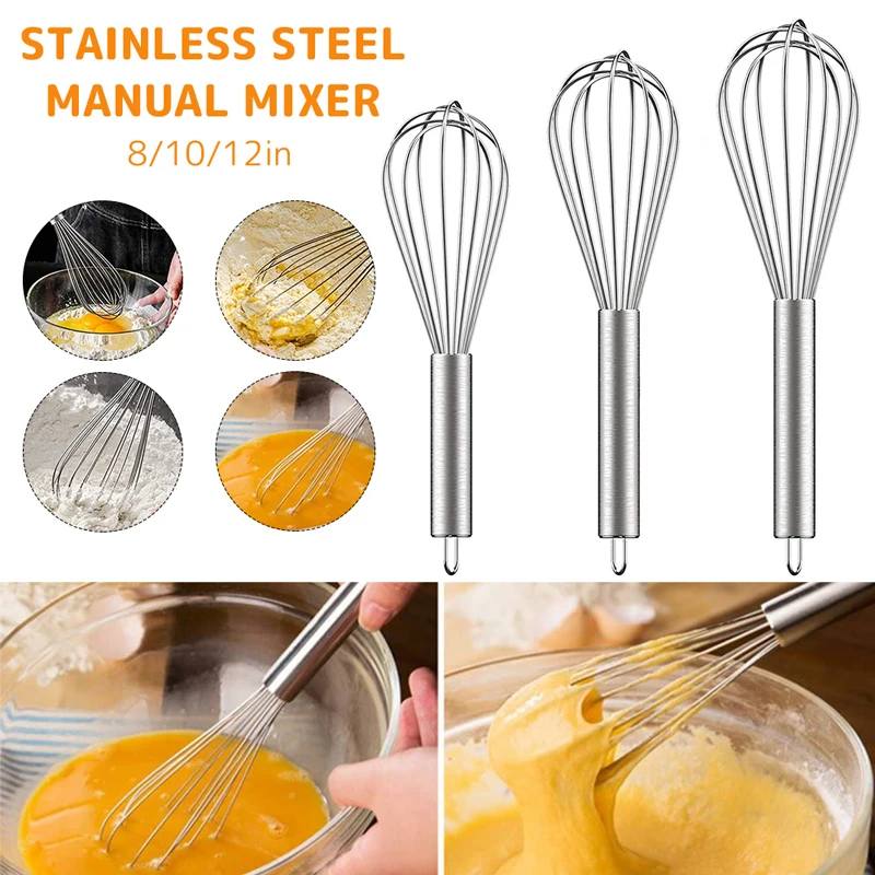Egg Beater Food Mixer Egg Separator Rotary Whisk Electric Whisk Handheld Electric Whisk Egg Yolk Mixer 8/10/12 Inch Egg Whisk 6 Wire Stainless Steel Kitchen Balloon Whisks Manual Egg Beater Blender Mixing Mixer Tools