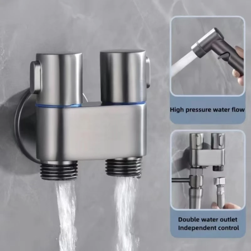 Bidet Toilet Sprayer Set Spray Water Bathroom Handheld Bidet Sprayer Toilet Shower Double Outlet Angle Valve Toilet Accessories 4