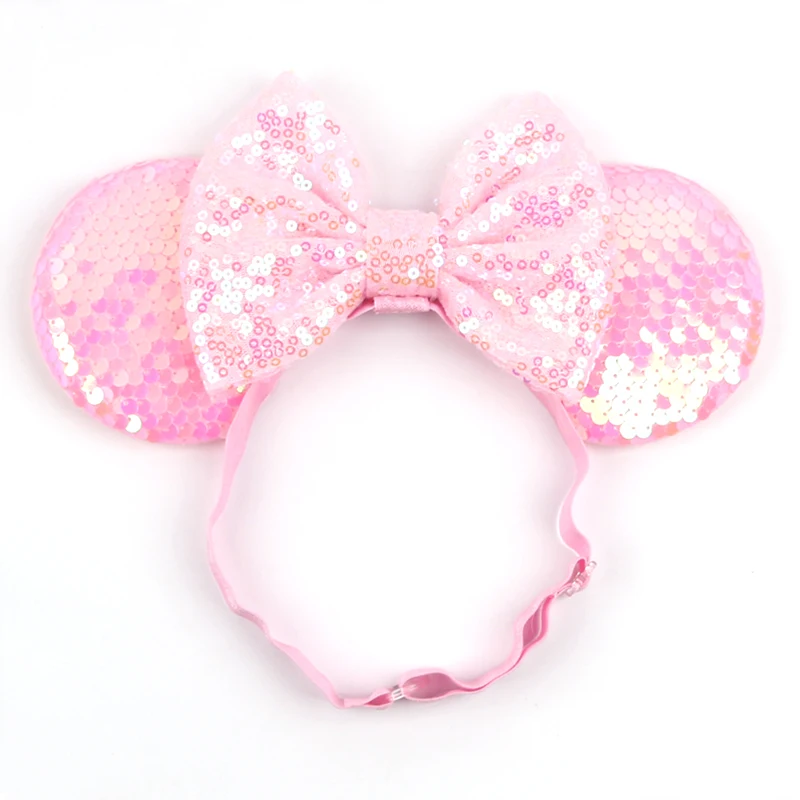 2026 3,3" Minnie Mickey Ohren Elastische Stirnbänder Neugeborenen Mode Glitzer Verstellbares Haarband Baby DIY Haaraccessoires