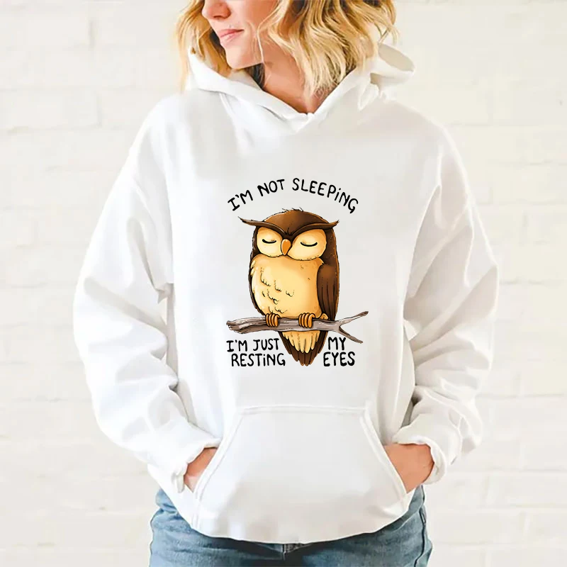 

Funny Owl I'm Not Sleeping I'm Just Resting My Eyes Print Hoodie For Women Autumn Winter Round Neck Pullover Femme Fashion tops