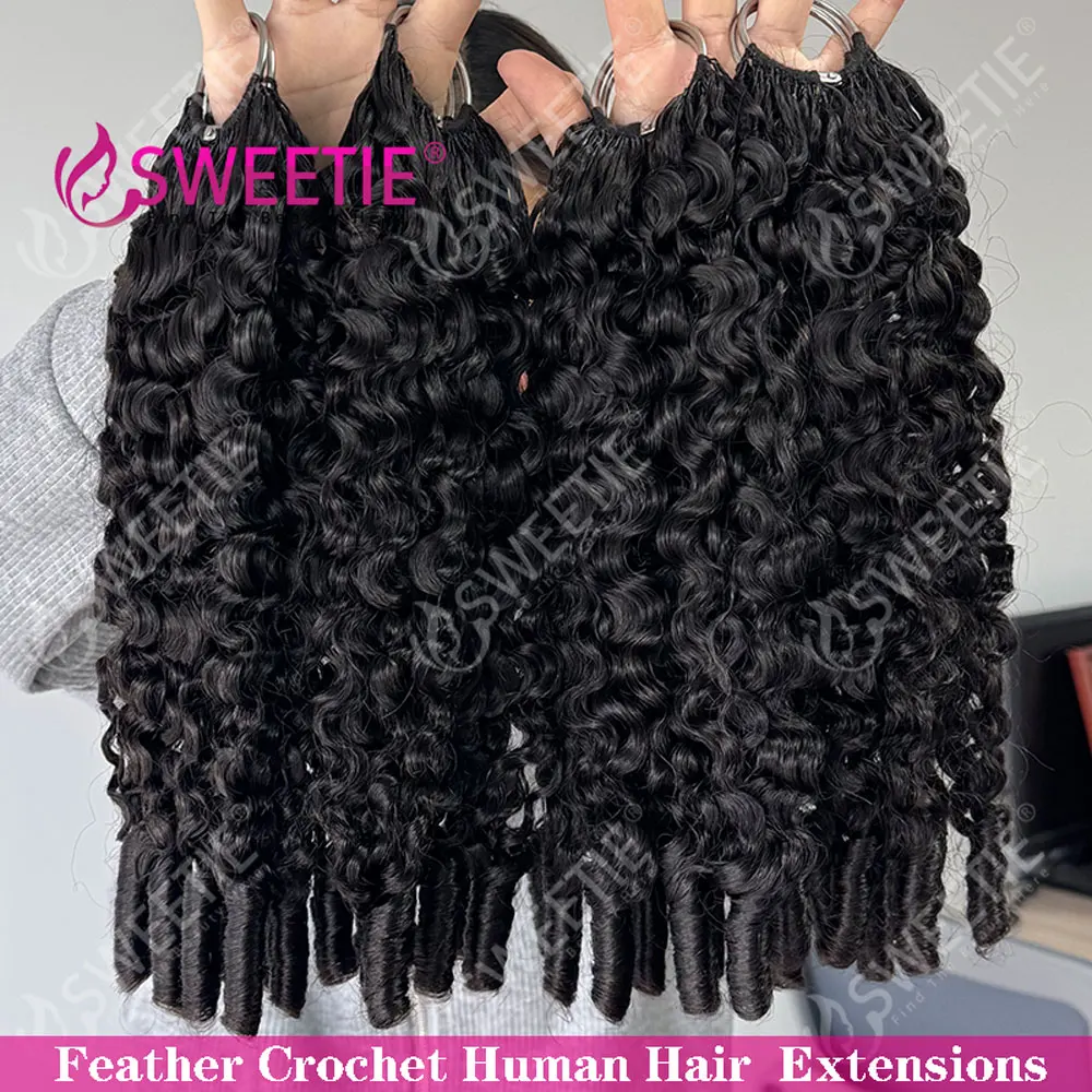 12A Burmese Pixie Curly Crochet Human Hair Knots Feather Crochet Hair Extensions Cambodian Curly Braiding Hair 100% Human Hair 4