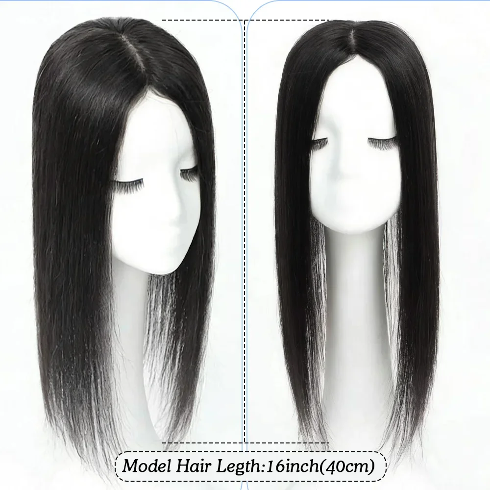 Toppers per capelli umani europei per donna Topper con base in seta naturale per cuoio capelluto Posticci per clip nelle estensioni # 1b # 2 # 4 Alta qualità - immagine 5