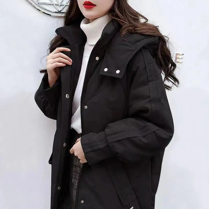 2023 New Women Down Cotton Coat Winter Jacket Female Mid Length Version Parkas Loose Thick Outwear Hooded Large Size Overcoat