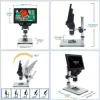 1200X Digital Microscope 12MP Electronic Video Microscopes 7 Inch HD LCD Soldering Phone Repair Magnifier Metal Stand 6
