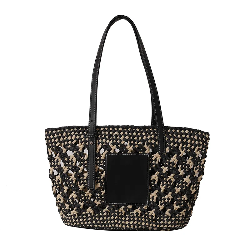2025 Summer Straw Beach Basket Bag Fashion Women Rattan Shoulder Bag Large Capacity Woven Hand-made Handbag Female Purse Totes