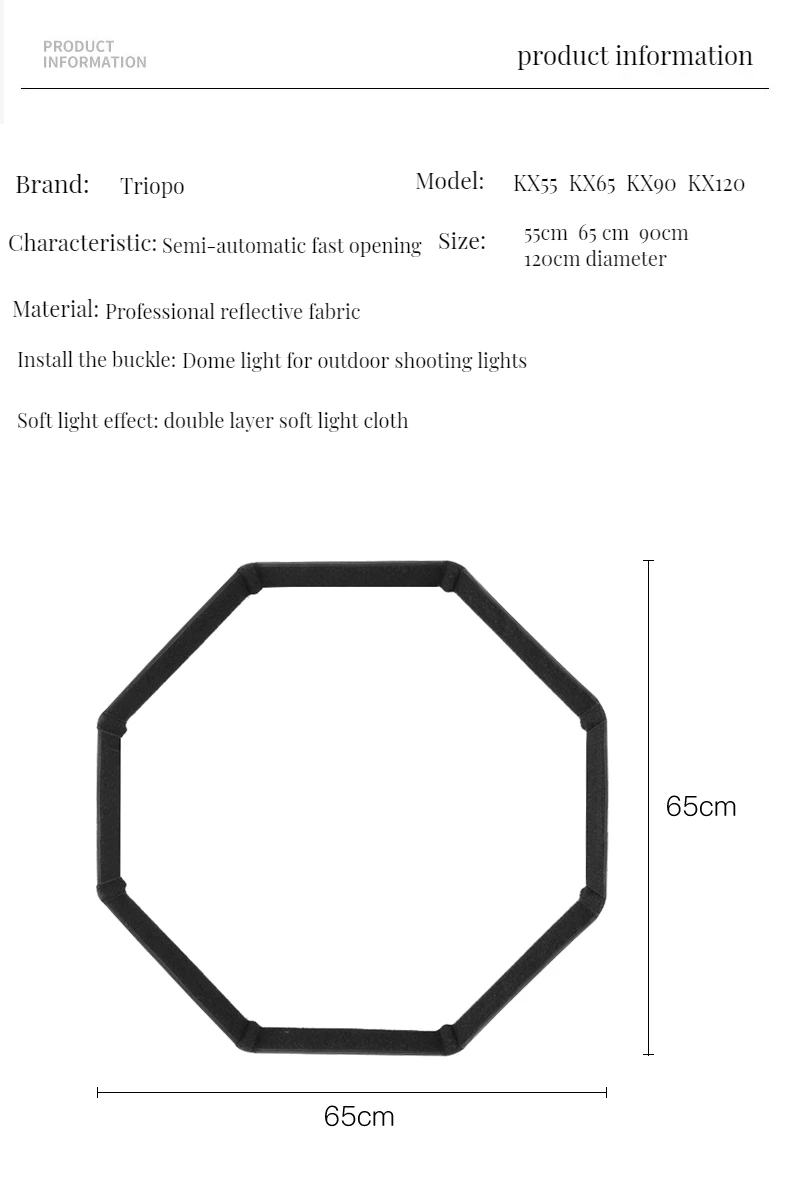 Description Picture 4 of itemTRIOPO KX 65cm 90cm Softbox Octagon Umbrella Light Box For Godox AD200 V1 Speedlite Flash Light Photography Studio Accessories