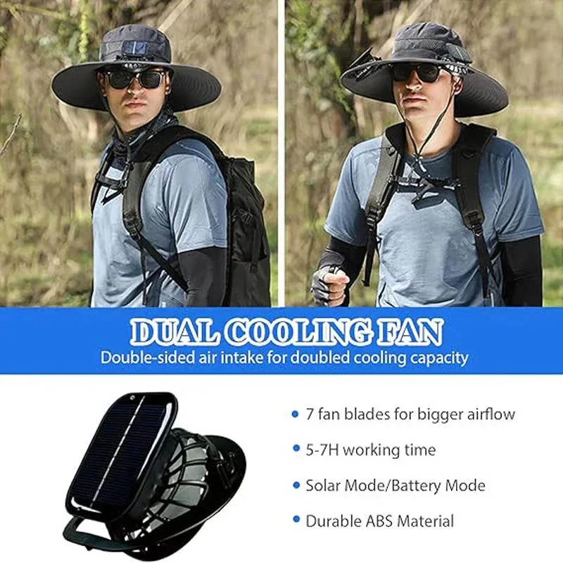 For Outdoor Camping Fishing Hiking Sunscreen Fisherman Hat Solar Fan Cap Portable Solar Charging Cap with Fan
