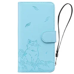 Kawaii Cat Leather Flip Wallet Phone Case Cover - Samsung S23 (SKY BLUE)