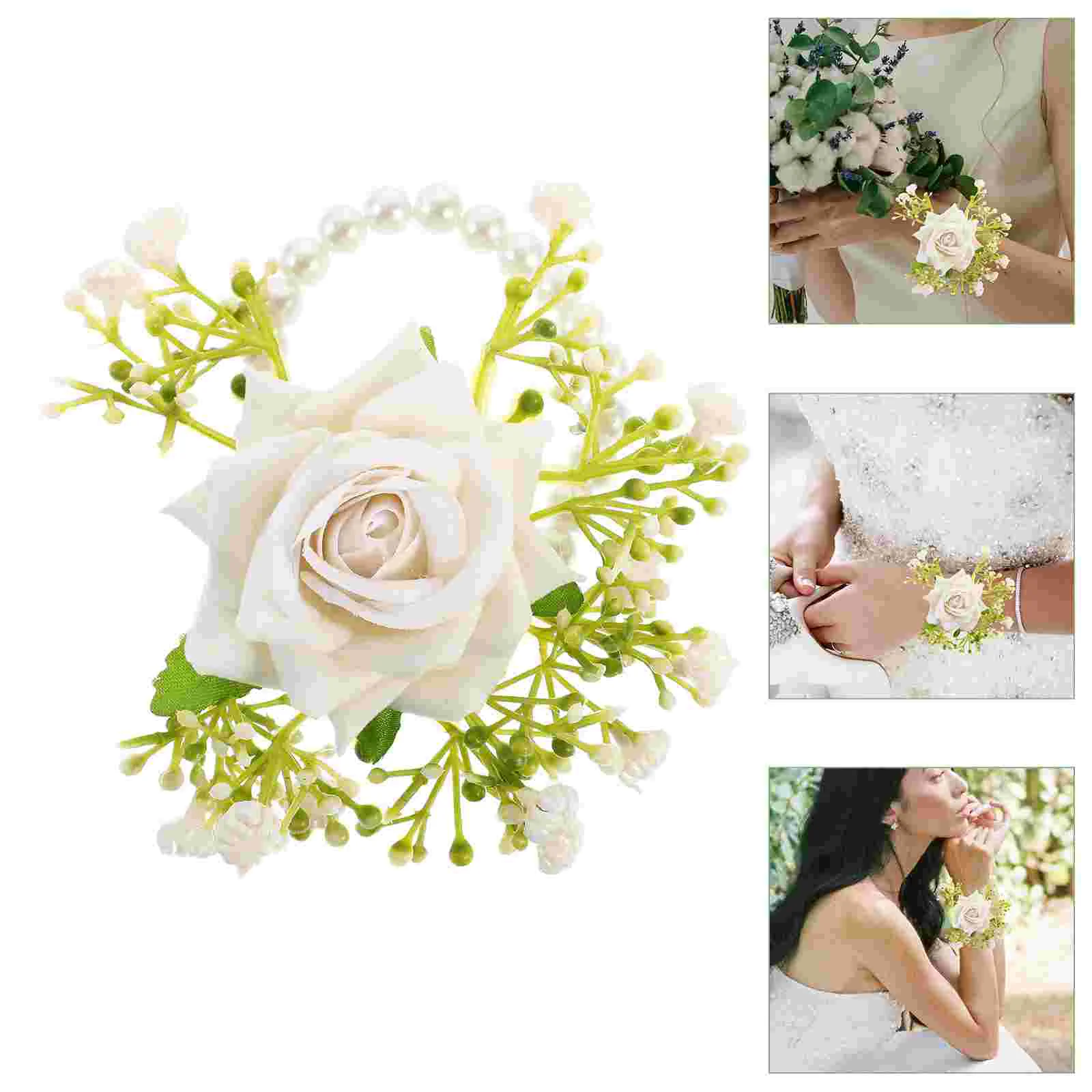 

4Pcs Wedding Corsage Wristlet Band Bridesmaid Wrist Flower Artificial Flower Wristlet Decorative Wristlet